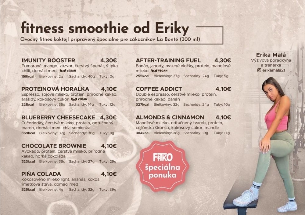 Ponuka fitness smoothies od Eriky